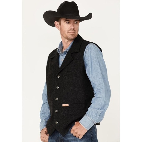 Powder River Panhandle Slim Black Wool Western Vest Mens XL RR Button